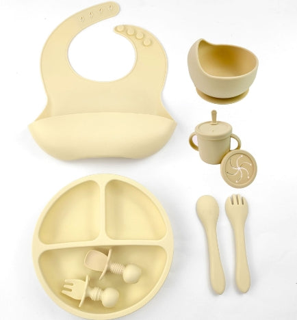 Silicone Baby Feeding 8piece Set With Suction Cup Solid Food Bowl